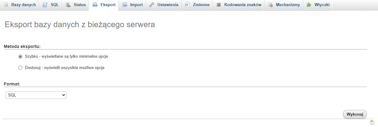 Baza danych export